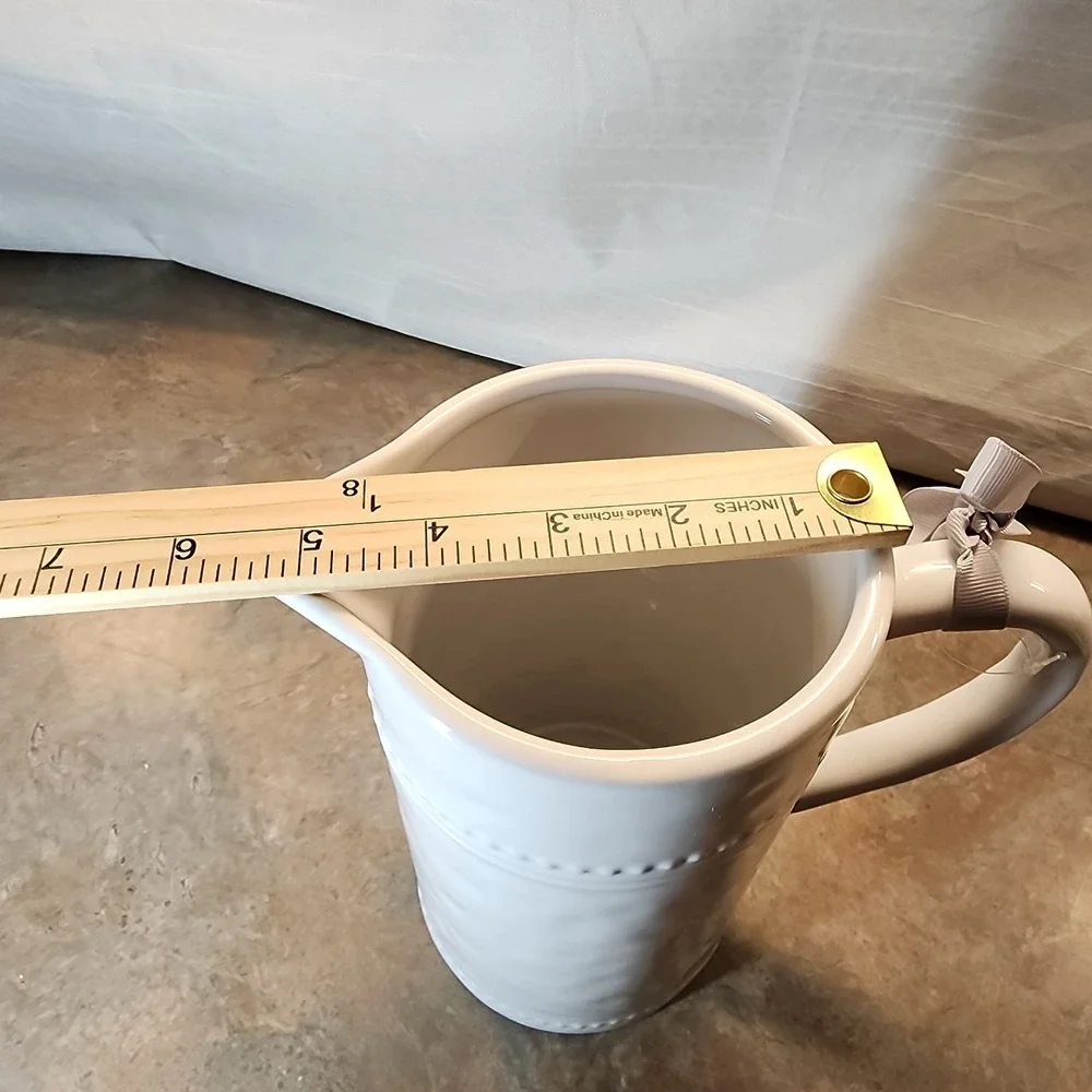 Modern Southern Home Stoneware White Glazed Water/Tea Pitcher Serving (S21)